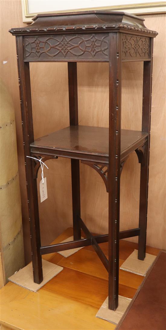 A Georgian style blind fretwork mahogany washstand H.84cm